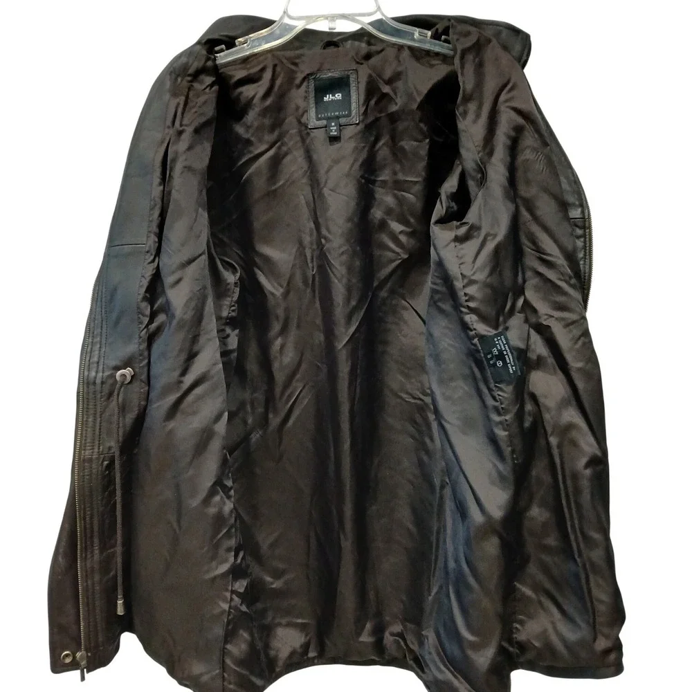 JLC‎ New York Womens Genuine Leather Parka Coat Fur Hood Zip Up Pockets Size M